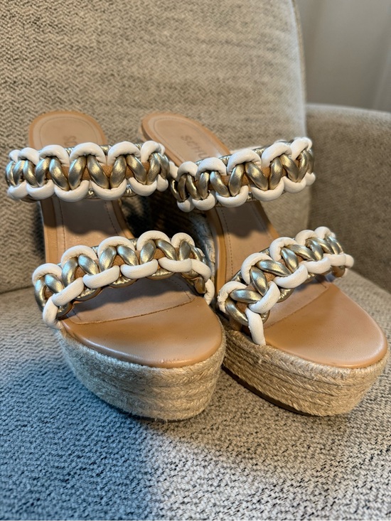 SCHUTZ Shoes - SCHUTZ White and Gold Braided Espadrille Platform Mules